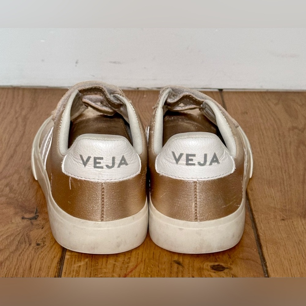 Veja Metallic Gold and White Sneakers